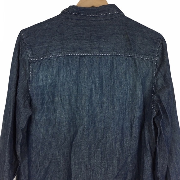 Chambray Shirt NINE WEST Button Up Long Sleeve Minimalist 100% Cotton Size Large - Picture 4 of 12
